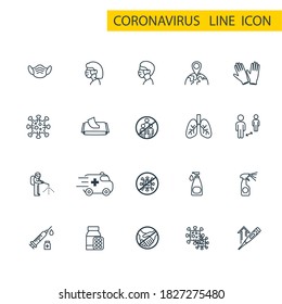 Coronavirus thin line icon set, Covid-19 symbols set collection or vector sketches. 