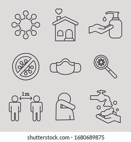 Coronavirus Thin Line Icons gesetzt für Infografik oder Website. Novel Coronavirus 2019-nCoV. Epidemie 2019 und 2020. Premium-Vektorillustration