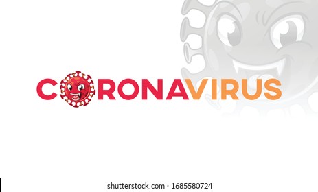 Coronavirus Title Text Banner with Virus Mascot, Cartoon Vector Illustration Logo, in Isolated White Background.