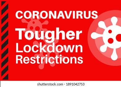 Coronavirus endurecer nuevas restricciones de bloqueo - Ilustración con el logotipo del virus en un fondo rojo.