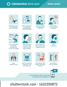 Coronavirus travel advice and prevention medical infographic