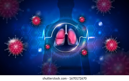 Coronavirus treatment concept respiratory tract infection complication pneumonia. Cardiogram around the lungs as a healing and health recovery.