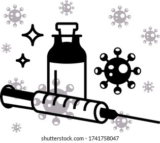 Tratamiento con coronavirus Vacunas antidoto que apoya el diseño de iconos vectoriales del medicamento, Concepto de inyección, Medicamentos recetados Covid-19 sobre fondo blanco, 