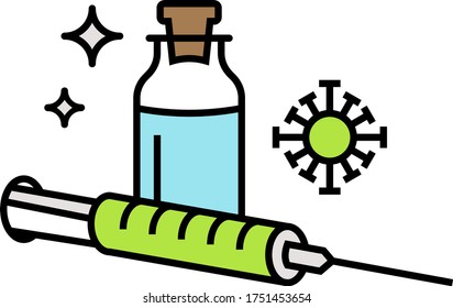 Tratamiento con coronavirus Vacunas antidoto que apoya el diseño de un icono del color vectorial del medicamento, Concepto de Inyección, Medicamentos recetados Covid-19 sobre fondo blanco,