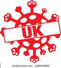 Coronavirus UK Badge, United Kingdom Icon, Red Round Medical Germ Logo