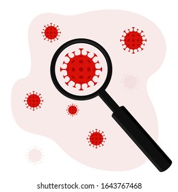 Coronavirus under magnifying glass. Coronavirus in China. Novel coronavirus (2019-nCoV). Concept of coronavirus quarantine. Vector illustration in flat style