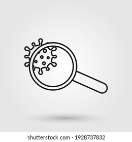 Coronavirus under magnifying glass. Microbiology, virus analysis research icon.