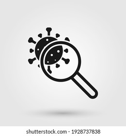 Coronavirus under magnifying glass. Microbiology, virus analysis research icon.
