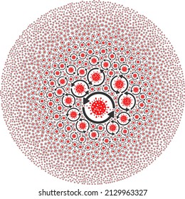 Coronavirus update icons are grouped into bubble group. Coronavirus update icon round mosaic. Abstract round globula mosaic is created from coronavirus update icons.