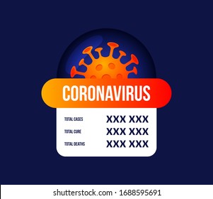 Coronavirus Updates Infected Stats Template Vector. Banner Template For World Recovery Rates And Deaths Report. Daily COVID-19 Counter With New Cases