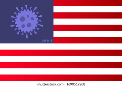 Coronavirus usa flag emblem-logo, Coronavirus and Covid-19 are common and spread by coughing, sneezing, or touching an infected person. Vector drawing. Coronavirus cells logo vector icon illustration.