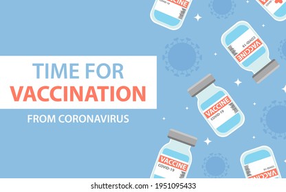 Impfbanner mit Coronavirus. Flache Vektorgrafik mit Impfflaschenmuster