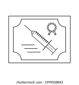 Coronavirus vaccination certificate.  Medical syringe icon. Concept of vaccination.  Isolated vector illustration.