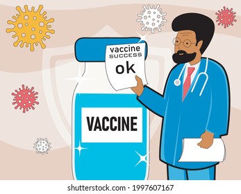 Coronavirus vaccination, doctor injecting a patient, getting first shot of covid vaccine in arm muscle. Medical doctor in protective suit and mask, process of immunization against covid-19, vector