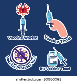 Coronavirus Vaccination, Doctor Injecting A Patient, Getting First Shot Of Covid Vaccine In Arm Muscle. Process Of Immunization Against Covid-19. Vector Illustration, Sticker Pack, Flat Design