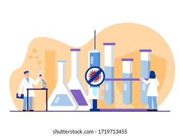 Coronavirus Vaccination Experiment in Lab. Flat Style Vector Design Illustration
