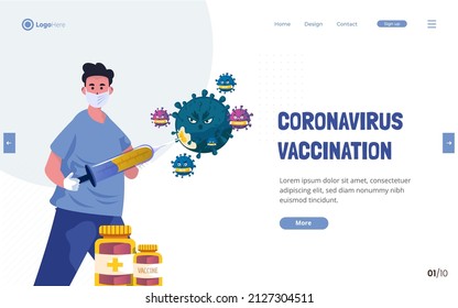 Coronavirus vaccination injection flat design concept