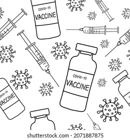 
Coronavirus vaccination seamless pattern. Vaccine covid-19