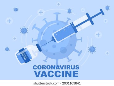 Coronavirus Vaccination With Syringe Injection Tool And Medicine, Doctors To Help Provide Covid 19 Vaccines For Self-Protection or Maintaining Health. Vector Illustration