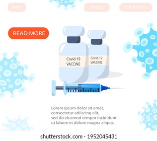 Coronavirus vaccination website background. Health care campaign medical banner. Colorful vector flat illustration.