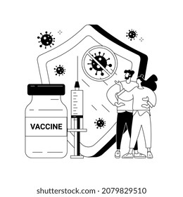 Ilustración vectorial de concepto abstracto de la vacuna de coronavirus. Rastreador de noticias, vacuna de búsqueda y prueba, programa de vacunación de coronavirus, equipo de laboratorio médico, metáfora abstracta de investigación científica.