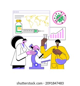 Coronavirus vaccine abstract concept vector illustration. News tracker, find and test vaccine, coronavirus vaccination program, medical laboratory team, scientific research abstract metaphor.