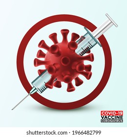 Coronavirus vaccine. Ban design concept. Syringe injection against COVID-19. Prevention, immunization and treatment corona virus infection, disease. nCoV 2019 vector.