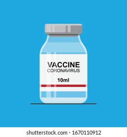 Coronavirus vaccine bottle vector flat design. Medicine infectious concept.