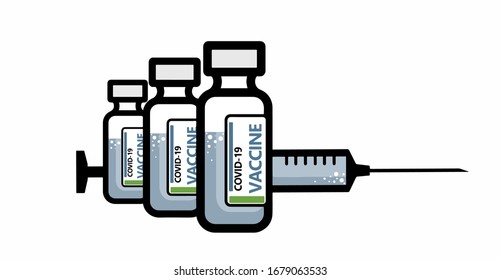 Coronavirus vaccine concept. Global vaccination as a method of combating the COVID-19 pandemic. Syringe with a cure for the virus. Stop coronovirus. 
