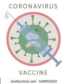 Coronavirus vaccine concept, vector illustration. Bacteria cell icon and syringe isolated. Medicine for Chinese flu and pneumonia