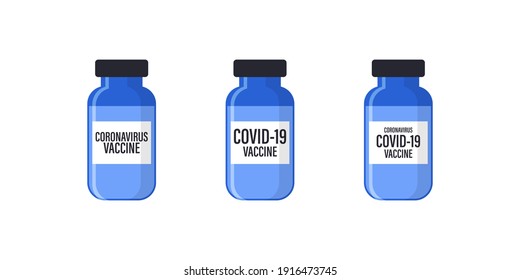 Coronavirus vaccine. COVID 19 virus medical vial. Flat vector for healthcare cure concept