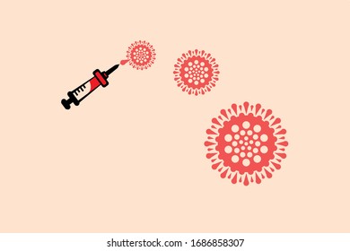 Coronavirus vaccine. Coronavirus and Covid-19 are common and spread by coughing, sneezing, or touching an infected person. Vector drawing. Coronavirus cells logo vector icon.