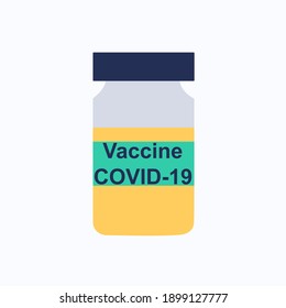 Coronavirus vaccine. Covid-19 injection vaccine bottle. Simple coronavirus vaccine icon. 2019-ncov vaccine medicine. Medical vial for injection. Flat vector illustration.