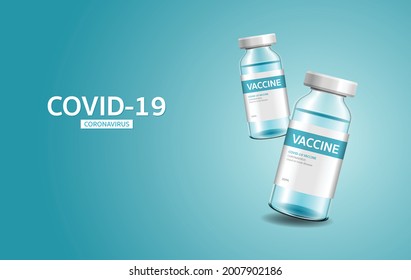 Coronavirus vaccine Covid-19 vector background. Vaccine vial for covid19 immunization treatment. Isolated vector illustration.