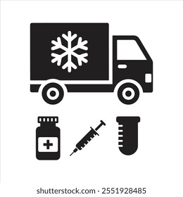 Coronavirus vaccine distribution icon. Refrigerated truck icon