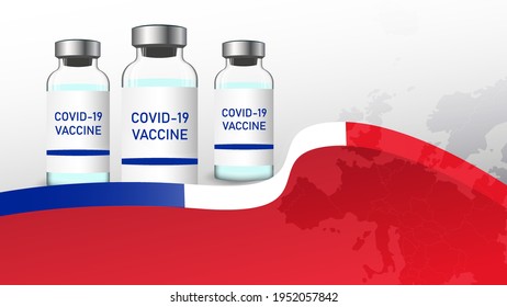 Coronavirus vaccine with flag of 
France on the background of Europe