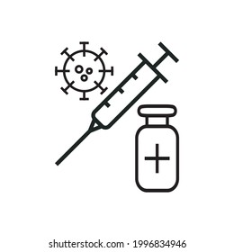Coronavirus vaccine flat line icon. Black thin linear pictogram for medicine injection.