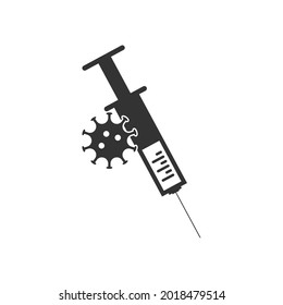 Coronavirus vaccine icon. Covid-19 syringe sign. Corona virus symbol. Classic flat style. Quality design element. Simple coronavirus vaccine icon.