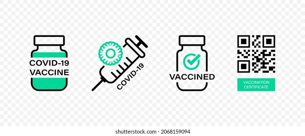 Coronavirus vaccine icons set. Vaccination logo symbols concept in linear style. Vector illustration EPS 10