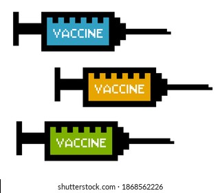 Coronavirus Vaccine injector icons.Vector illustration of coronavirus vaccine icons with pixel art style.