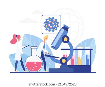 Laboruntersuchungen von Coronavirus-Impfstoffen. Wissenschaftler mit Mikroskop-Analyse der Immunitätscovid-Lösung