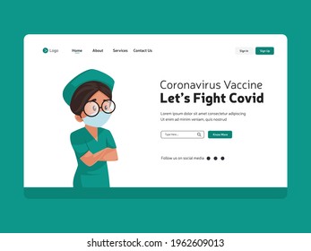 Coronavirus Vaccine Let's Fight Covid Landing Page Design. Vector Graphic Illustration.