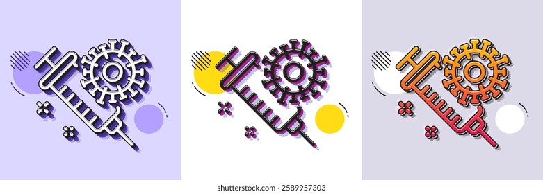 Coronavirus vaccine line icon. Halftone dotted pattern. Gradient icon with grain shadow. Covid-19 syringe sign. Corona virus symbol. Line coronavirus vaccine icon. Various designs. Vector