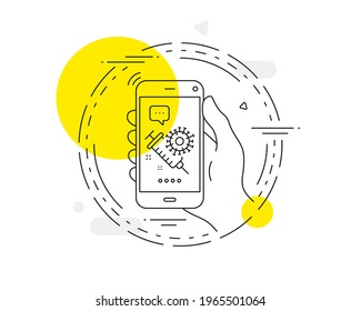 Coronavirus vaccine line icon. Mobile phone vector button. Covid-19 syringe sign. Corona virus symbol. Coronavirus vaccine line icon. Abstract concept badge. Vector