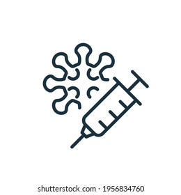 Coronavirus Vaccine line icon. Syringe with Coronavirus Bacterium. Vaccine against Covid. Coronavirus outbreak. Prevention of Viral Diseases. Editable stroke. Vector illustration.
