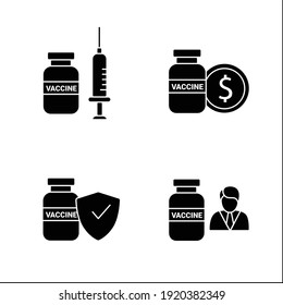 Conjunto de iconos de línea de la vacuna Coronavirus. Salud, medicina mundial. Consiste en precio, vacuna segura, experto. Vacunación contra la enfermedad de covid-19. Ilustraciones vectoriales aisladas de siluetas