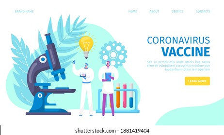 Coronavirus vaccine in medical laboratory, doctor people making medicine for virus disease vector illustration. Scientist character research infection at lab concept. Science analysis about corona.