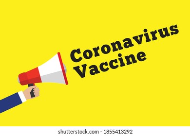 Coronavirus vaccine megaphone vector on a yellow background