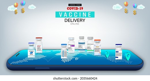 Coronavirus Vaccine on Mobile Application , Covid-19 vaccine Online on Website or smartphone as protection, healthcare concept, Vector illustration.