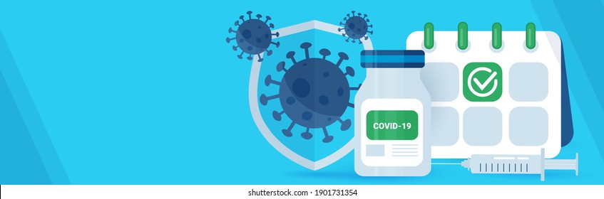 Coronavirus vaccine planning concept, covid-19. Horizontal web banner with empty space.
